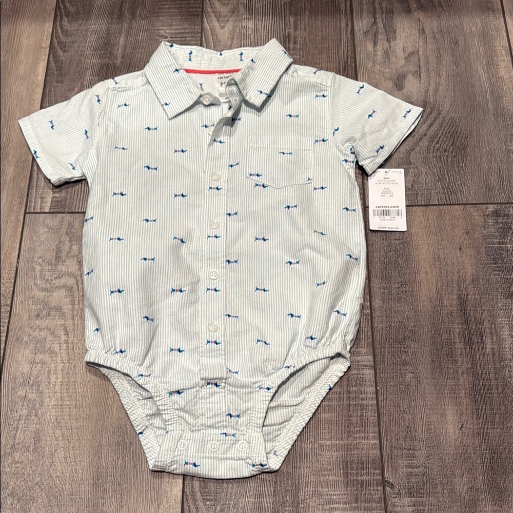 Striped Baby Bodysuit with Dog Print